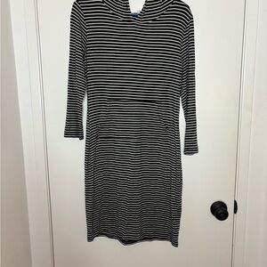 Velvet Torch Black and White Sheath Dress with Cowl Neck